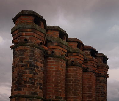 Rain on chimneys in Hatfield, Herts